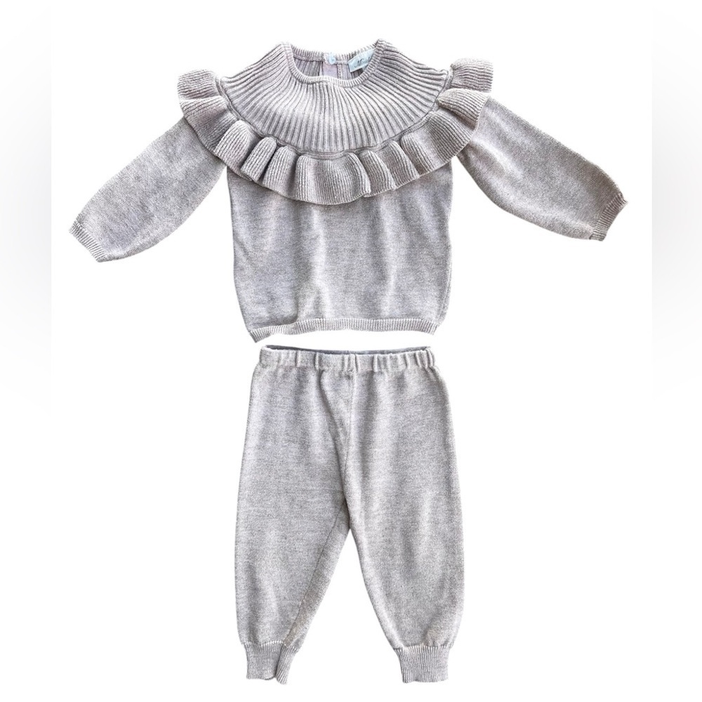 MINICLASIX Metallic Ruffle SWEATER & PANTS SET size 12 Months Baby Pink
